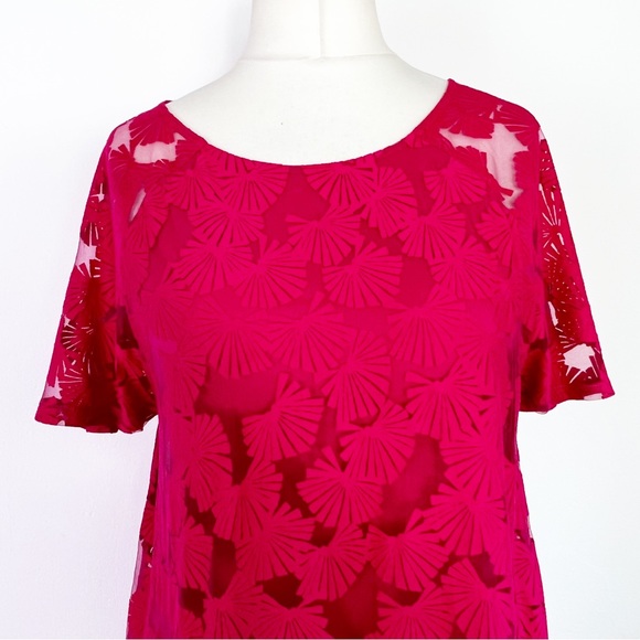 Phase Eight Bright Pink Layered Floral Short Sleeve Floaty Top UK Size 12 - Picture 2 of 10